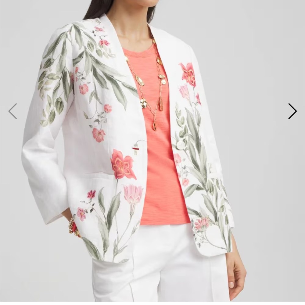 NWT Chicos linen Floral print White blazer